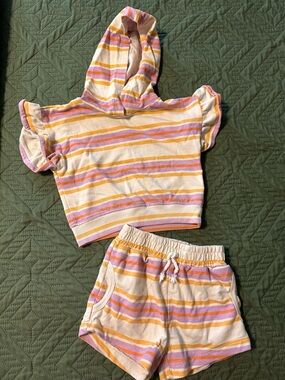 ⭐️5/$25⭐️ Jessica Simpson Striped Hooded Short Set - Pastel Yellow & Pink